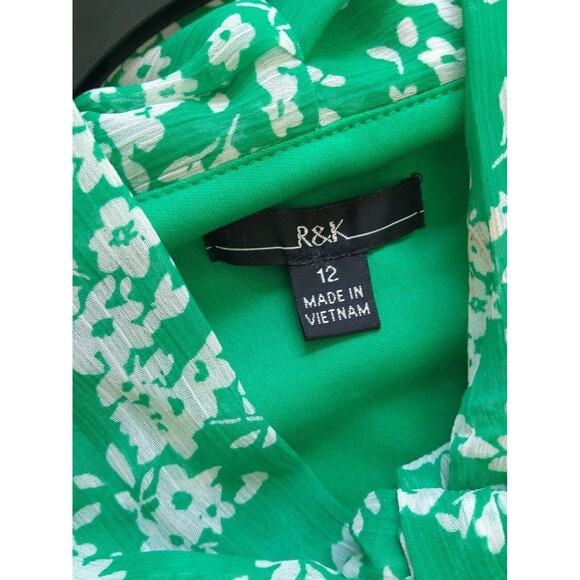 R & k  puff sleeve tie front dress Green Size 12 Boho Peasant Feminine - Picture 7 of 9